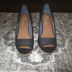 TOMS Black Wedge Sandals